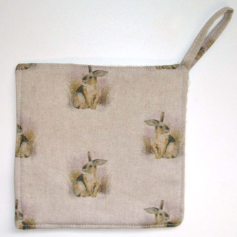 Rabbit Pot Holder Potholder Kitchen Grab Mat Pad Grey Rabbits