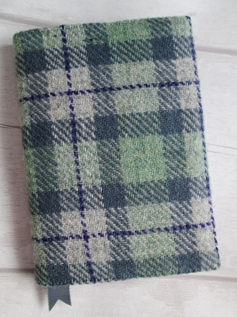 A6 'Harris Tweed' Reusable Notebook, Diary Cover - Grey, Green, Purple Check