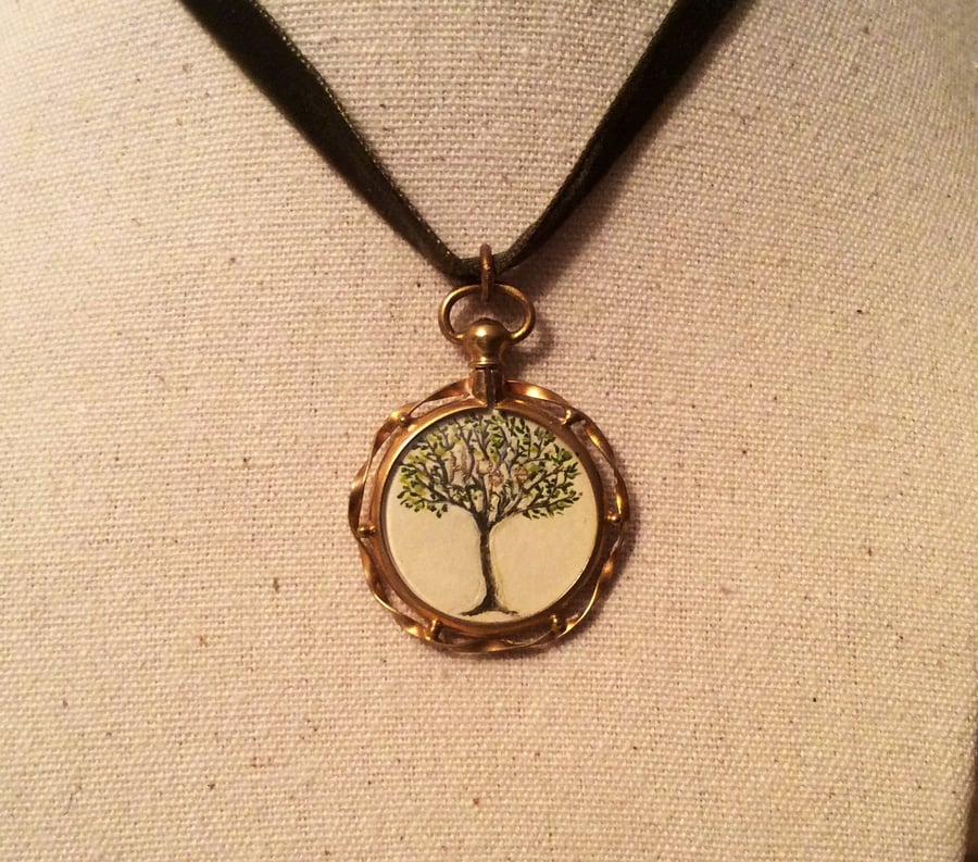 'Hope' - Antique circa VIctorian locket pendant with hand painted miniature