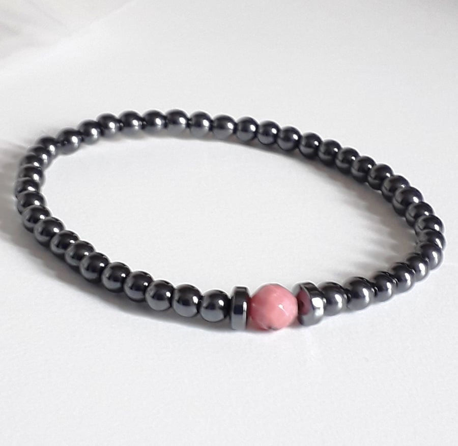 Hematite with Rhodonite stretch bracelet