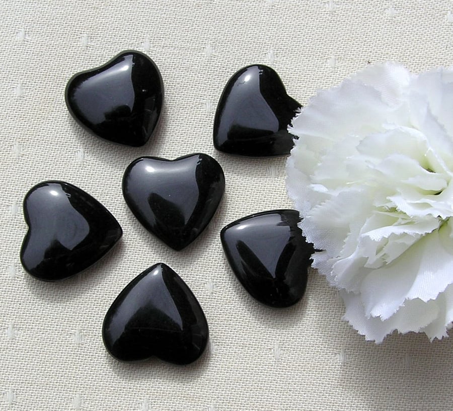 6 Black Obsidian Solid Gemstone Polished Hearts - 20mm - Chakra - Crafting