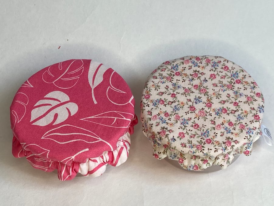 Extra small bowl covers for dips. Set of two. Floral pinks