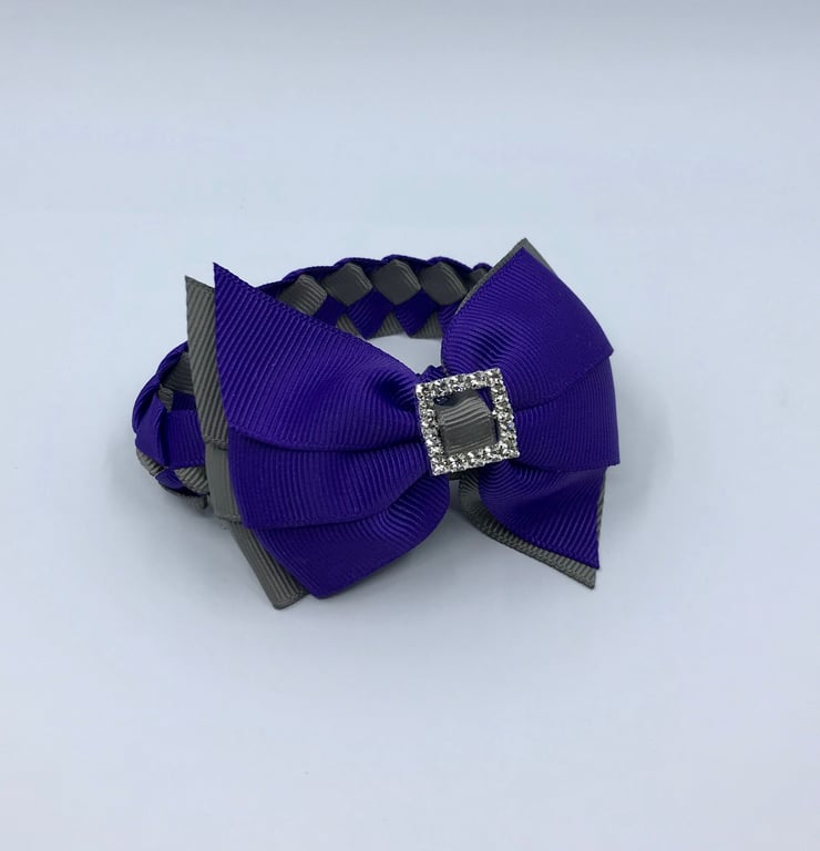 School Purple and Grey pleated bun wrap