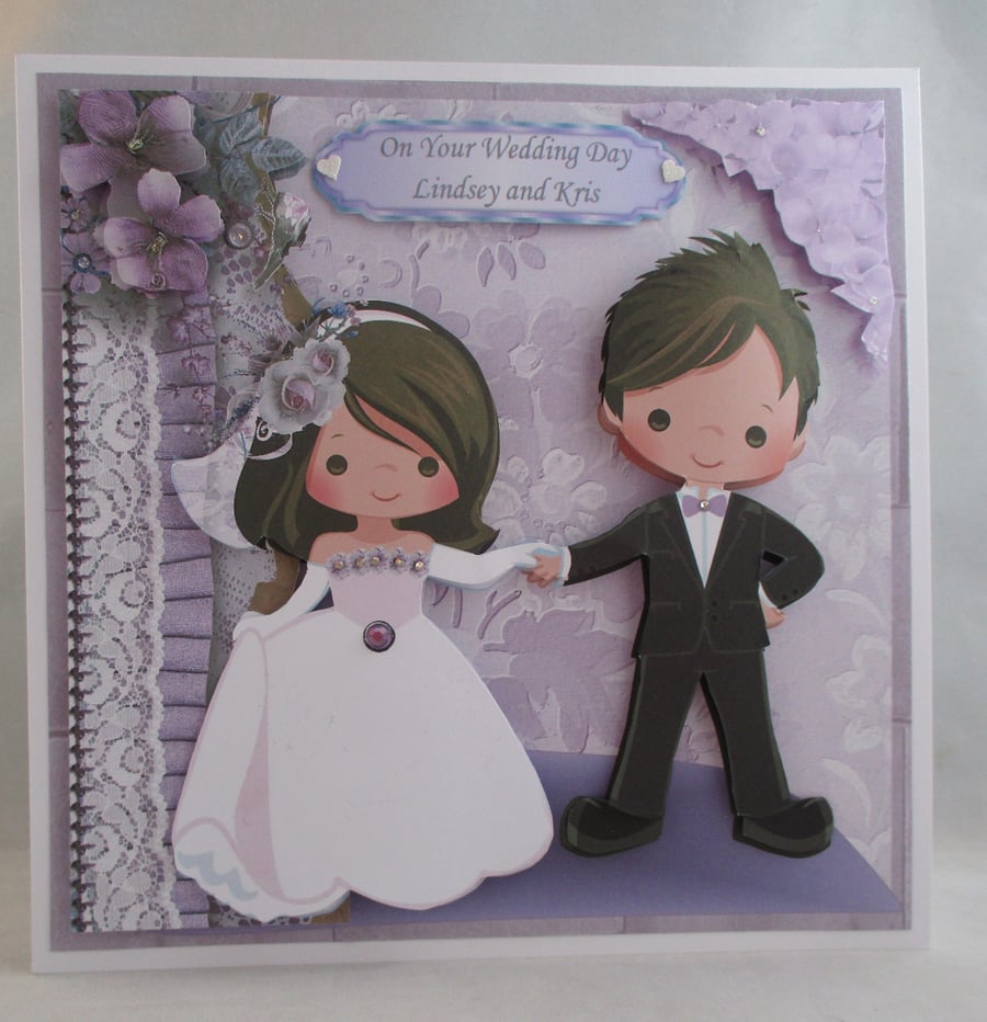 Handmade Large Cute Couple Wedding Card,  3D Bride and Groom,Personalise
