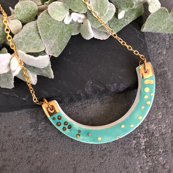 Ceramic semi circle pendant necklace - large