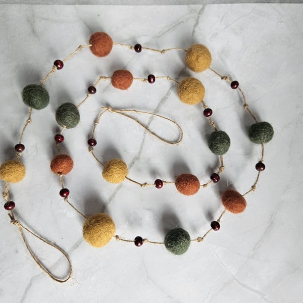 Felt Ball Garland - Woodland colours, rustic, Autumn