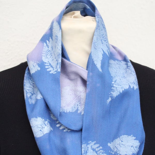 Purple cotton infinity fern hand screen printed, loop scarf, dip dyed,Eco gift