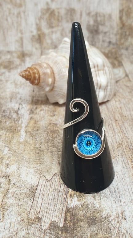 Sterling Silver 925 Adjustable Mandala Glass Cab Ring