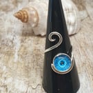 Sterling Silver 925 Adjustable Mandala Glass Cab Ring