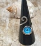 Sterling Silver 925 Adjustable Mandala Glass Cab Ring - Image 1