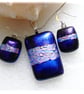 Dichroic Glass 123 Pendant Earring Set Blue Silver Plated Chain - Image 4