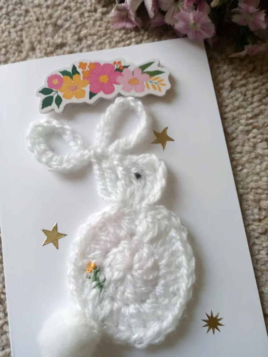 Crochet Rabbit Blank Card - Any Occasion Card - Pretty Card - Charming Keepsake