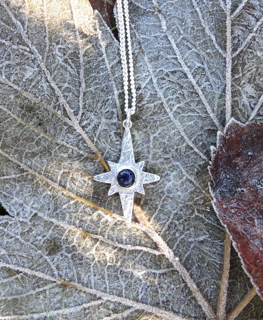 Eco Silver north star necklace with sparkly blue goldstone
