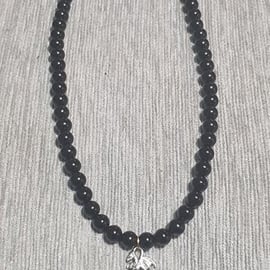 Natural Grade A Black Agate Necklace with Dragon Pendant for Men