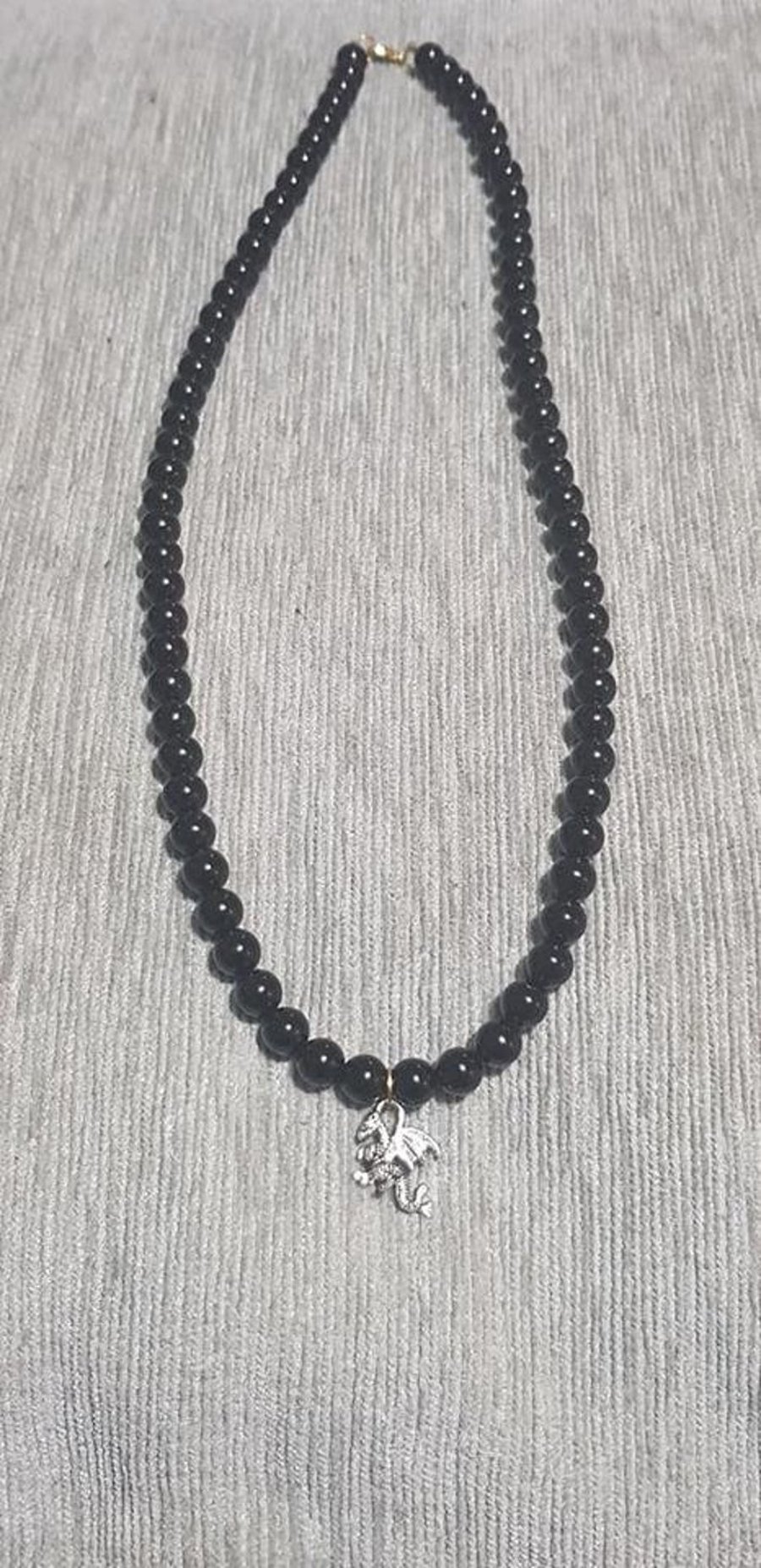Natural Grade A Black Agate Necklace with Dragon Pendant for Men