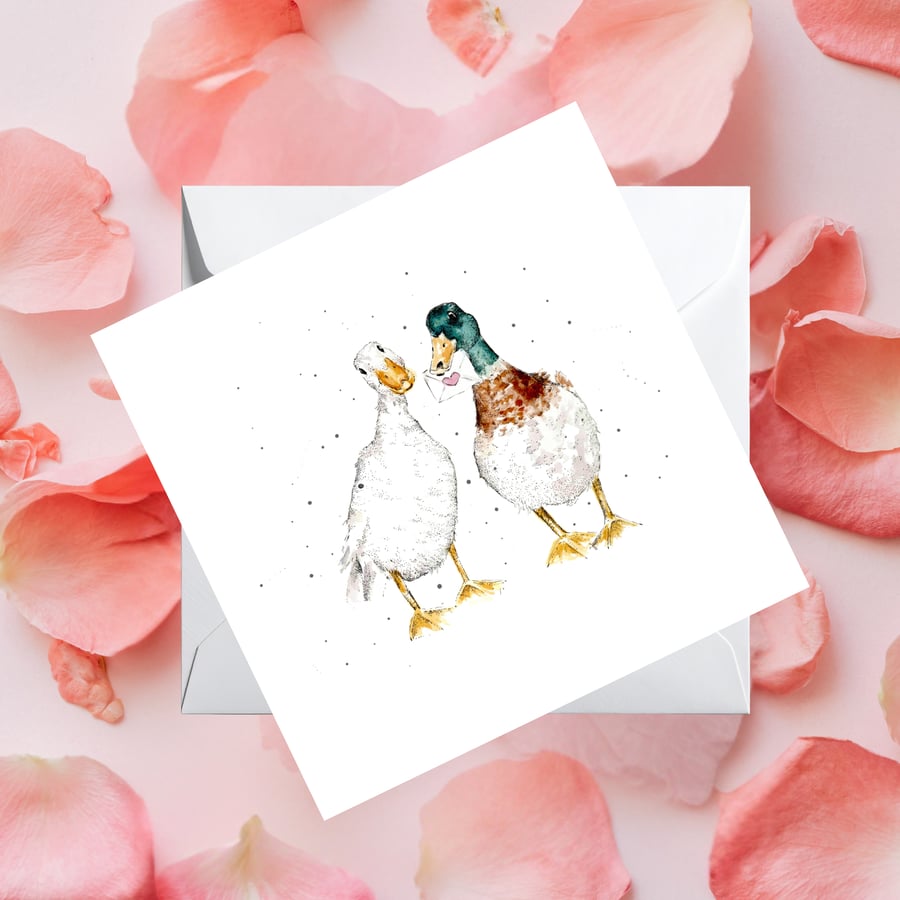 Watercolour Runner Ducks Love Card – Wildlife Greeting Card