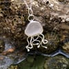 Warm Grey Sea Glass and Sterling Silver Jelly Fish Pendant - 1081