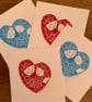 Sweet Heart  in pale   Small Blue Lino Print - Mothers Day Gift - Image 3