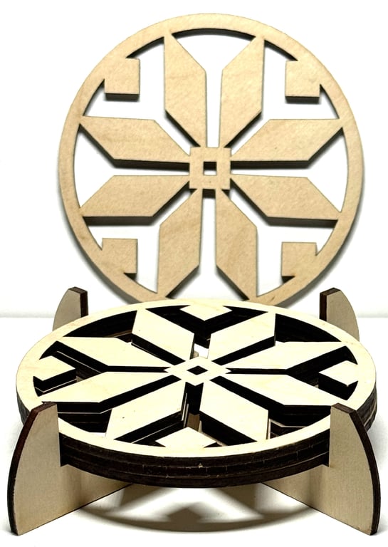Baltic Birch Wooden Coaster - Set of 4 with stand (03)