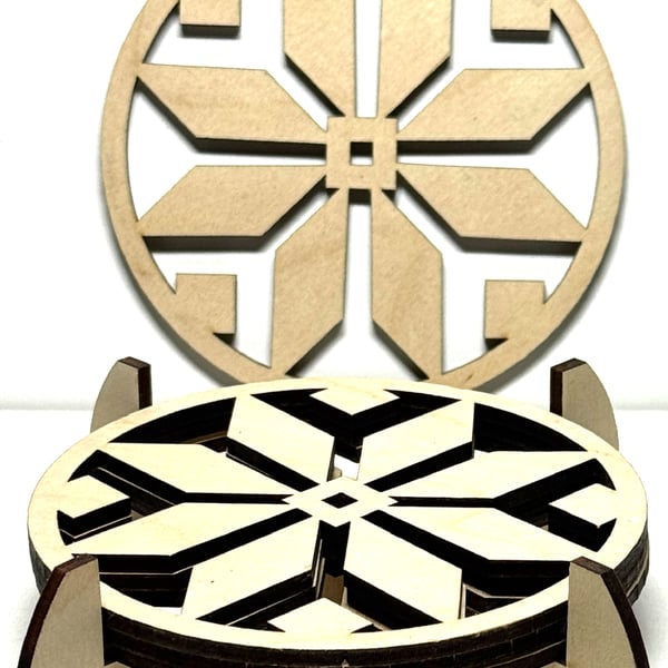 Baltic Birch Wooden Coaster - Set of 4 with stand (03)