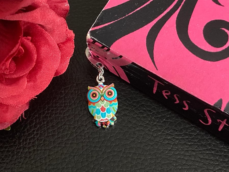 Light Blue Enamel Owl Bookmark, Book Lover Gift