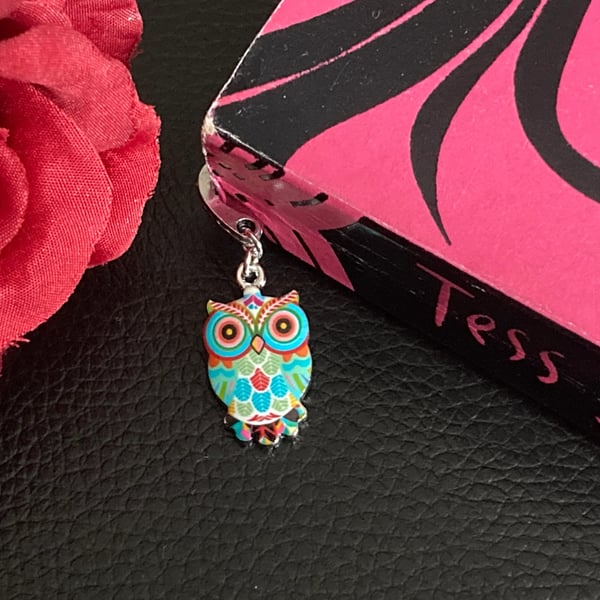 Light Blue Enamel Owl Bookmark, Book Lover Gift