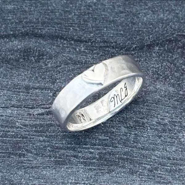 Silver Heart Ring, hammered Sterling silver band, heart ring, valentines gift, 