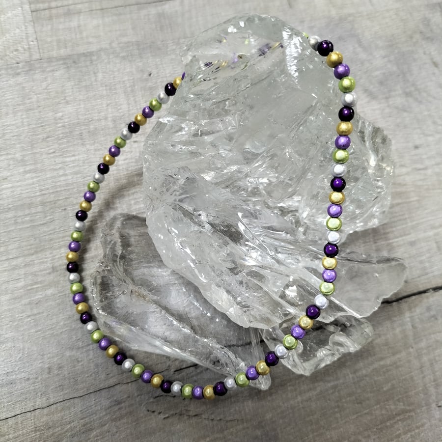 AL136C  Multicoloured  miracle bead elasticated anklet, 11.5"