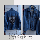 Reworked Raiders Denim Jacket . Jewelled Denim Jacket . Sparkly Jacket. size 14