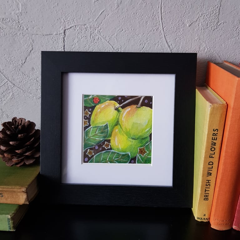 Apples ripening on a summer day- small original art 