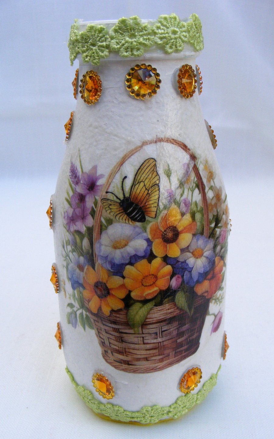 Decoupaged Floral Glass Vase