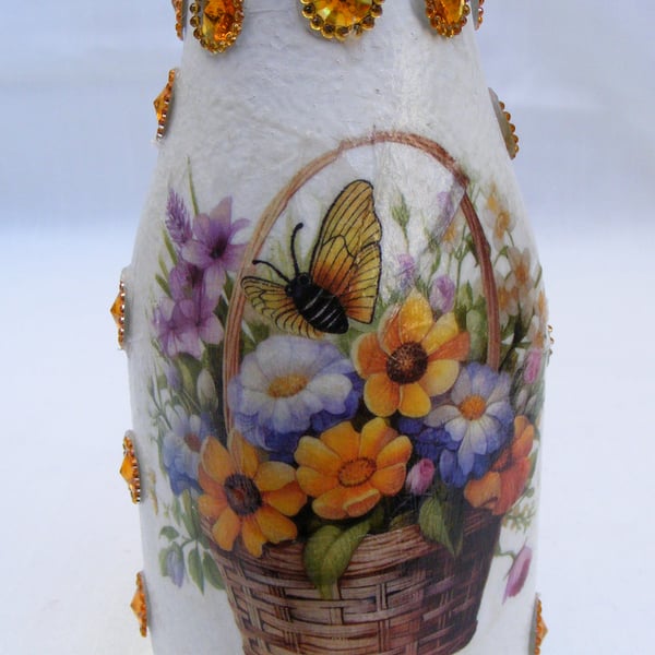 Decoupaged Floral Glass Vase
