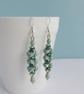 Long Green Glass Beaded Drop Earrings with Crystals - Image 3