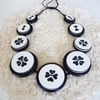 FY-095 BLACK AND WHITE - VINTAGE BUTTONS HANDMADE NECKLACE 