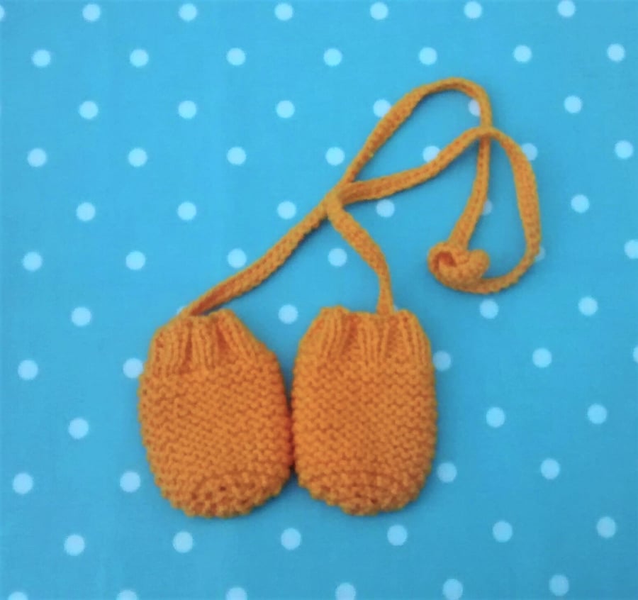 Yellow Baby Mittens with String