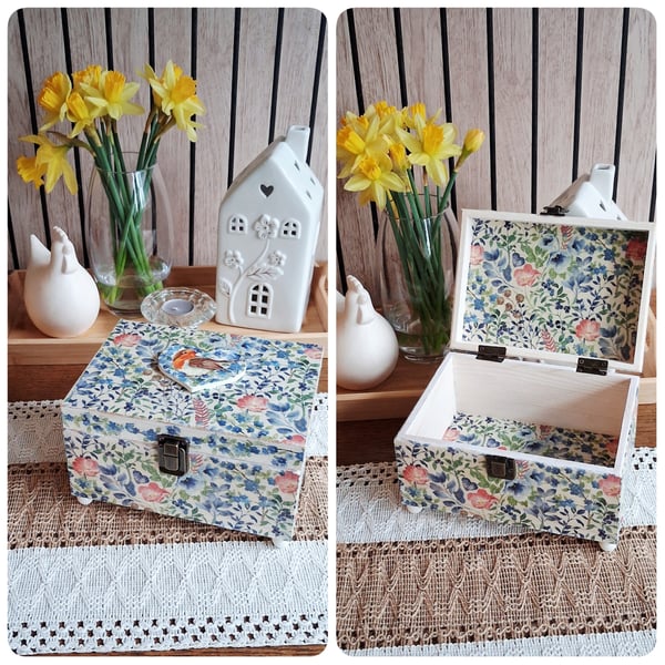 Floral Wooden Jewellery Keepsake Box