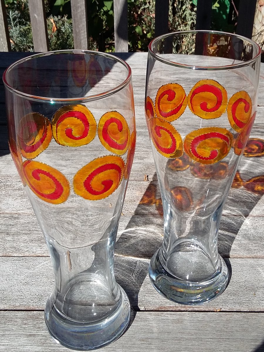 Pint glass with Celtic Spirals - two available