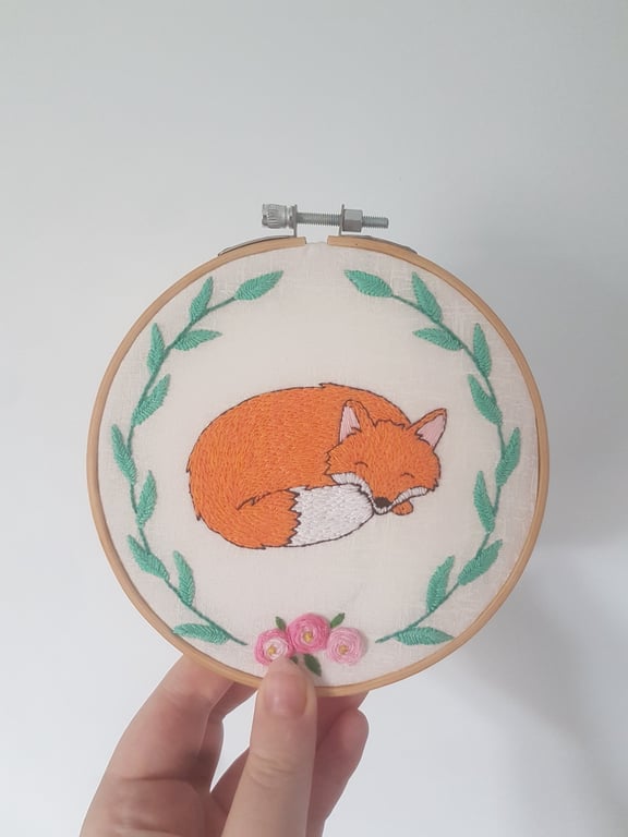 hand embroidered sleeping fox 