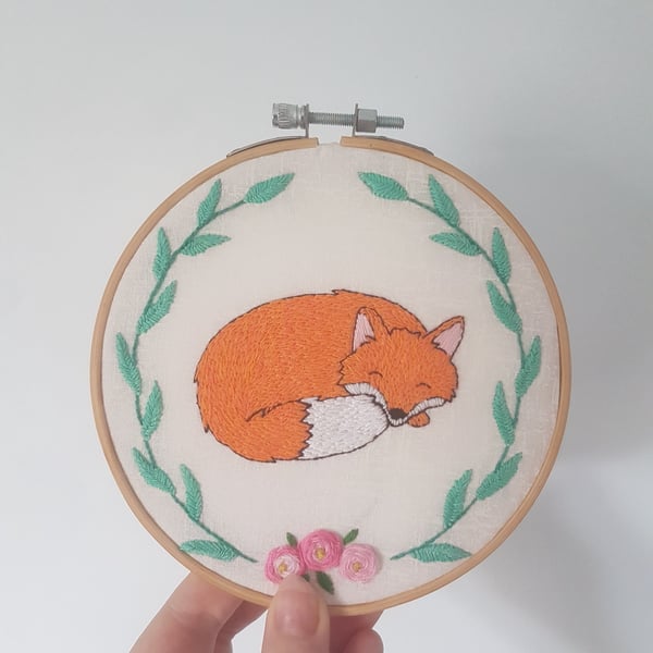 hand embroidered sleeping fox 