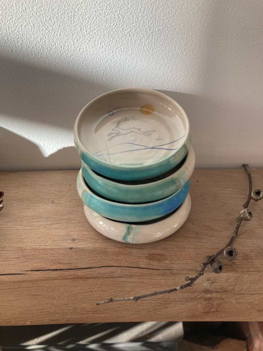 Ceramic handmade Ring dish - Hare mustard moon