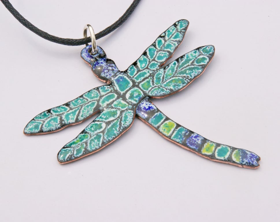 Large Dragonfly Pendant in Colourful Enamels
