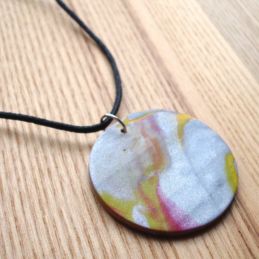 Marbled Disc FIMO Polymer Clay Pendant