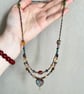 Multicolour Double-Strand Beaded Necklace with Radiating Heart Pendant