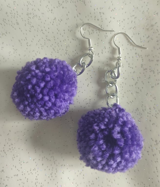 Purple pom-pom earrings