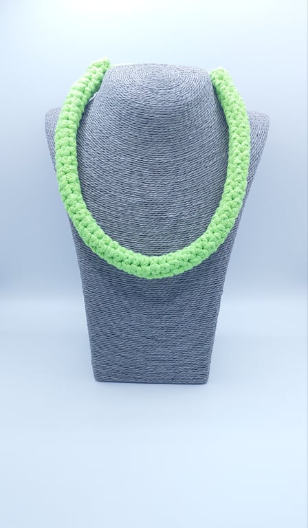 Handmade Chunky Crochet Necklace in Neon Green – Bold Fibre Jewellery Statement