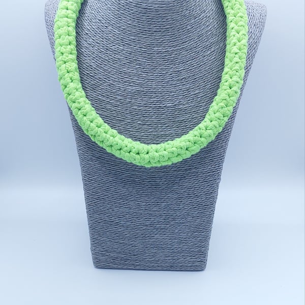 Handmade Chunky Crochet Necklace in Neon Green – Bold Fibre Jewellery Statement