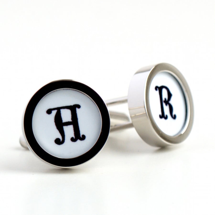 Monogram Cufflinks with Initials in 16th Century Gothic Letters