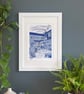 The Courtyard Café Limited Edition Lino Print in Blue - Image 2