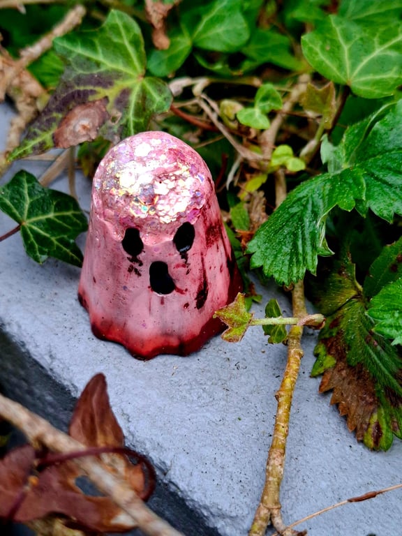 Spooky Cute Mini Ghost Figurines Eco-Resin Glitter Brain Detail Handmade Gothic 