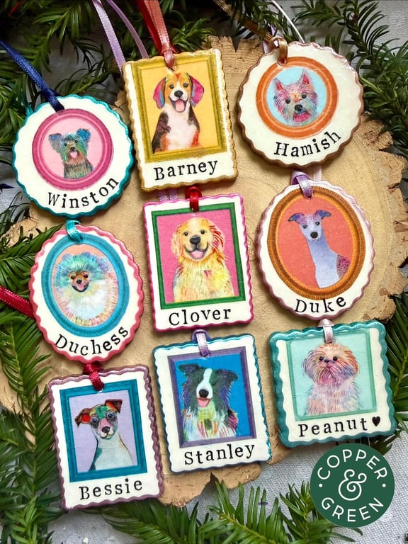 Personalised Dog Portrait Christmas Decoration - Handmade Pet Keepsake